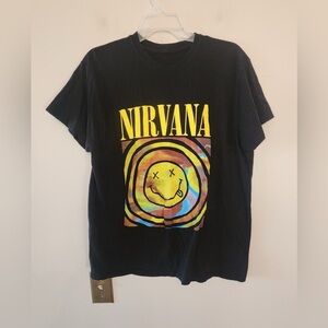 Nirvana Band T Shirt Womens large Black Smiley Face Kurt Cobain